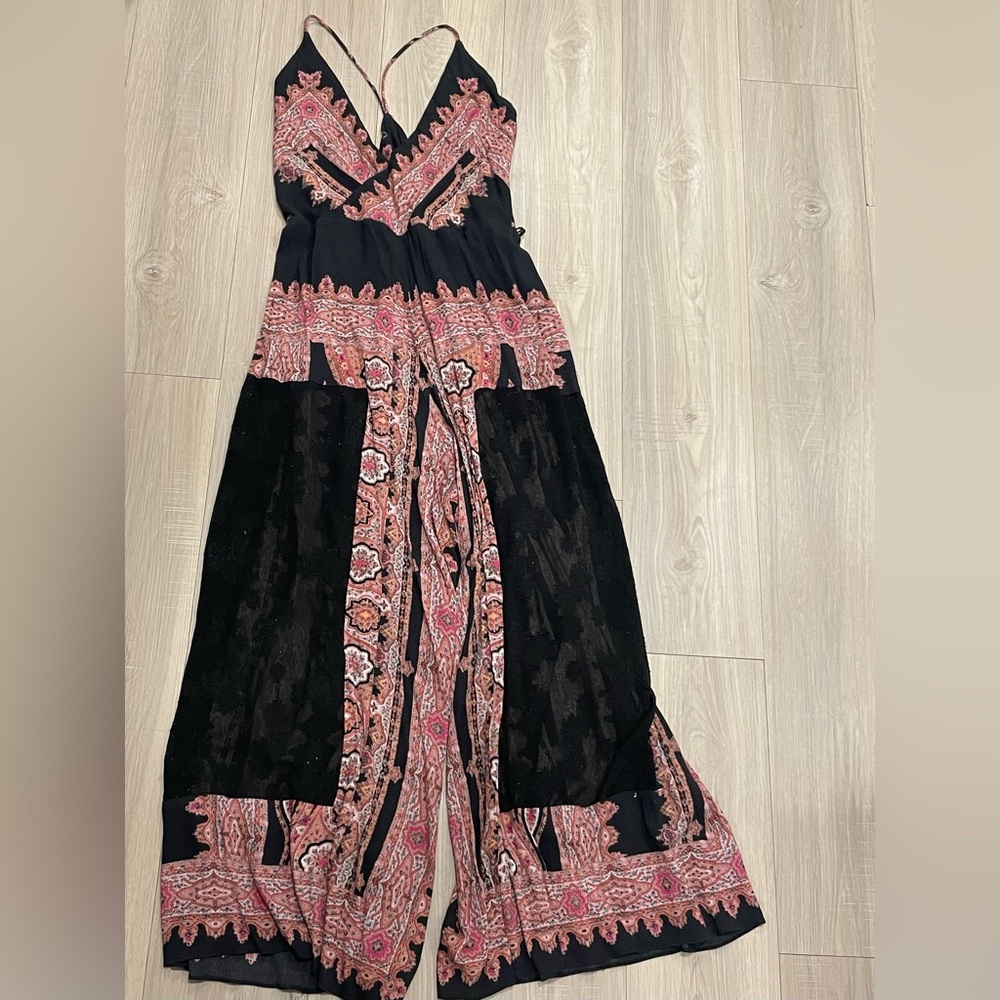 Free People Black Bandana Paisley Jumpsuit